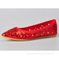 Red / White Color Womens Ballerina Flats With Sequin Upper Material